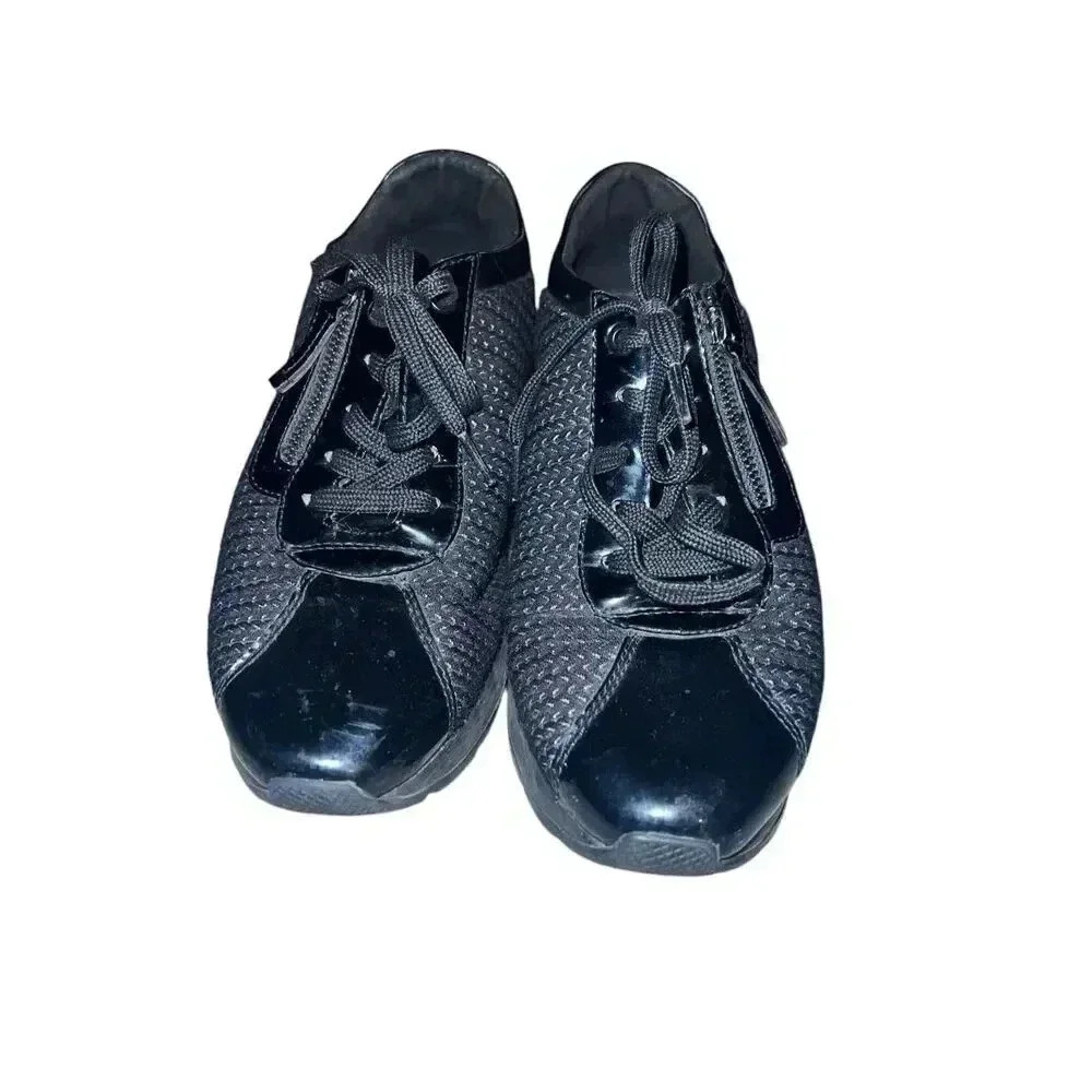 GEOX Respira Wedge Sneakers - Black - Size 9 - Minimalist Monochrome Emo Style